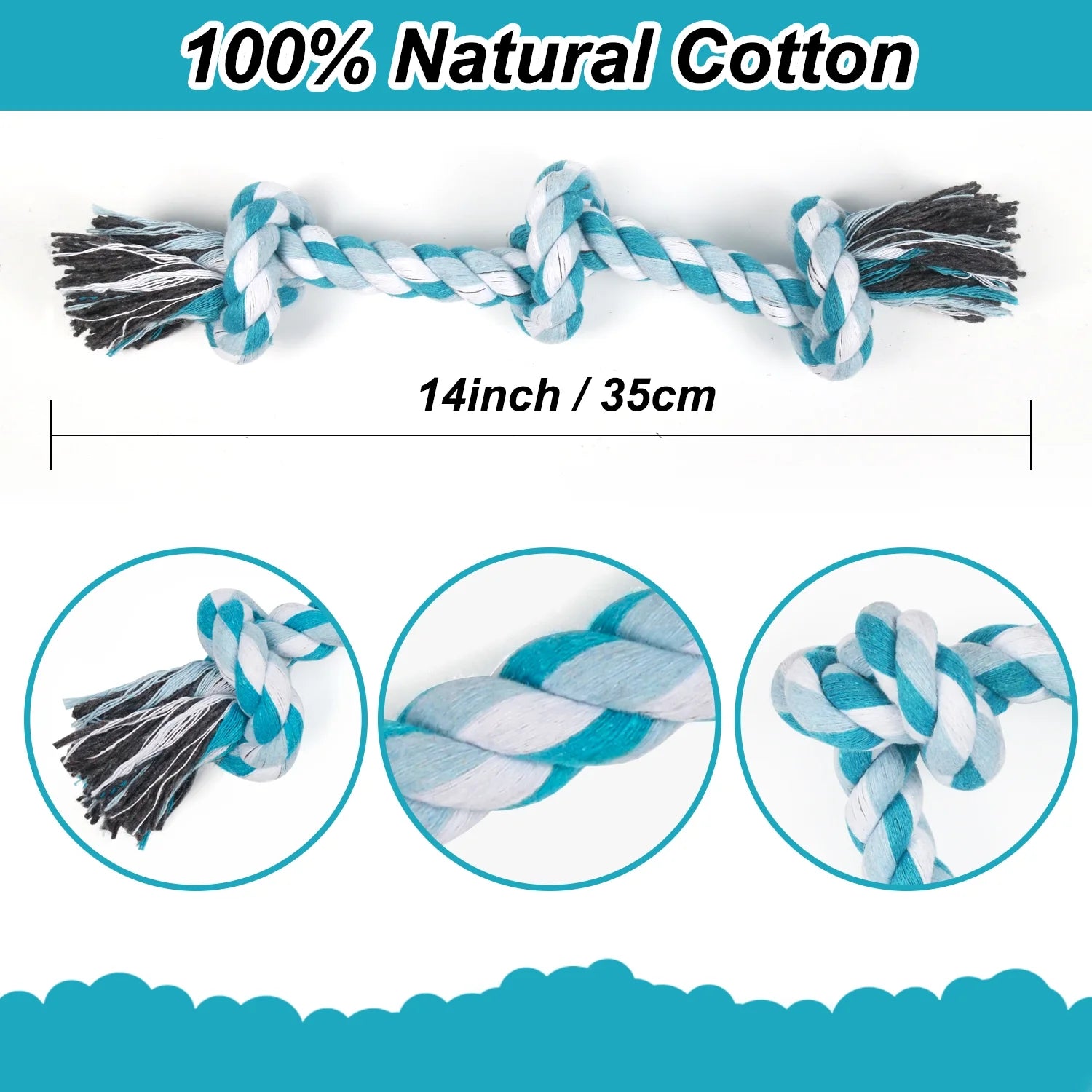 Vivifying 14 Inch Dog Rope Toys, Gift for Pets Dog Chew Toys Durable Braided Cotton Pet Chew Rope Toys 3 Knot Tough Rope Chew Toys for Small Dog Cat Puppy Teeth Cleaning Pink